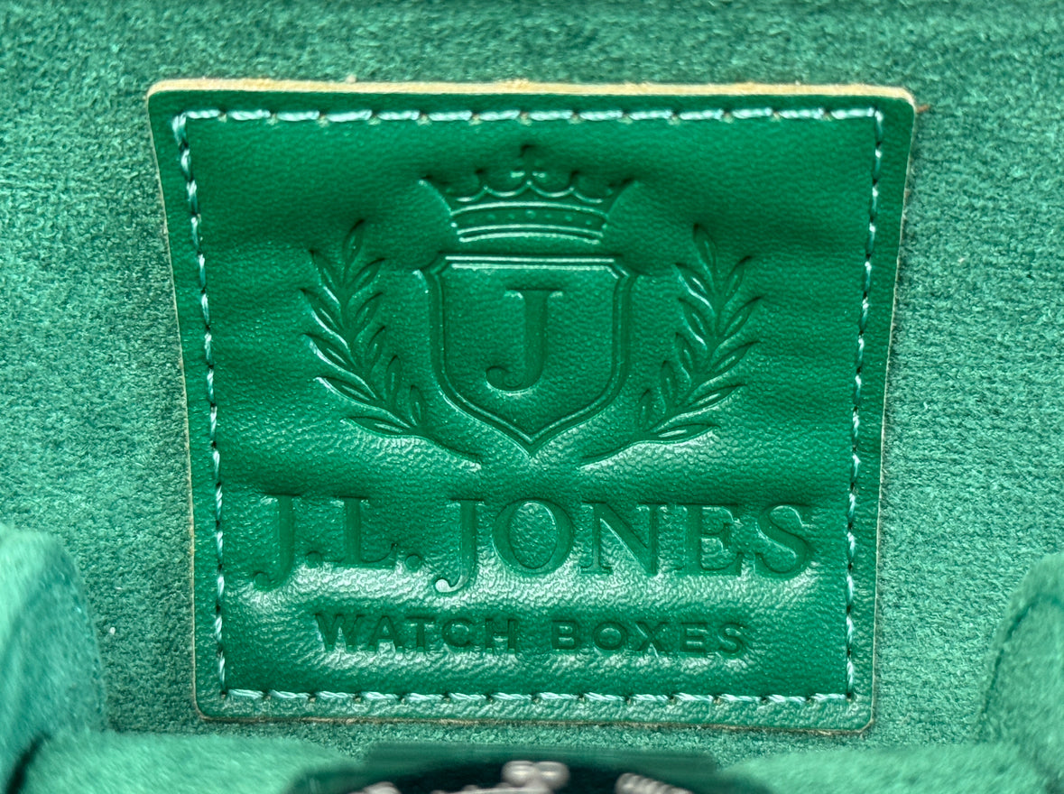 J L Jones 3-Slot Watch Roll Green Crocodile Leather Money Green
