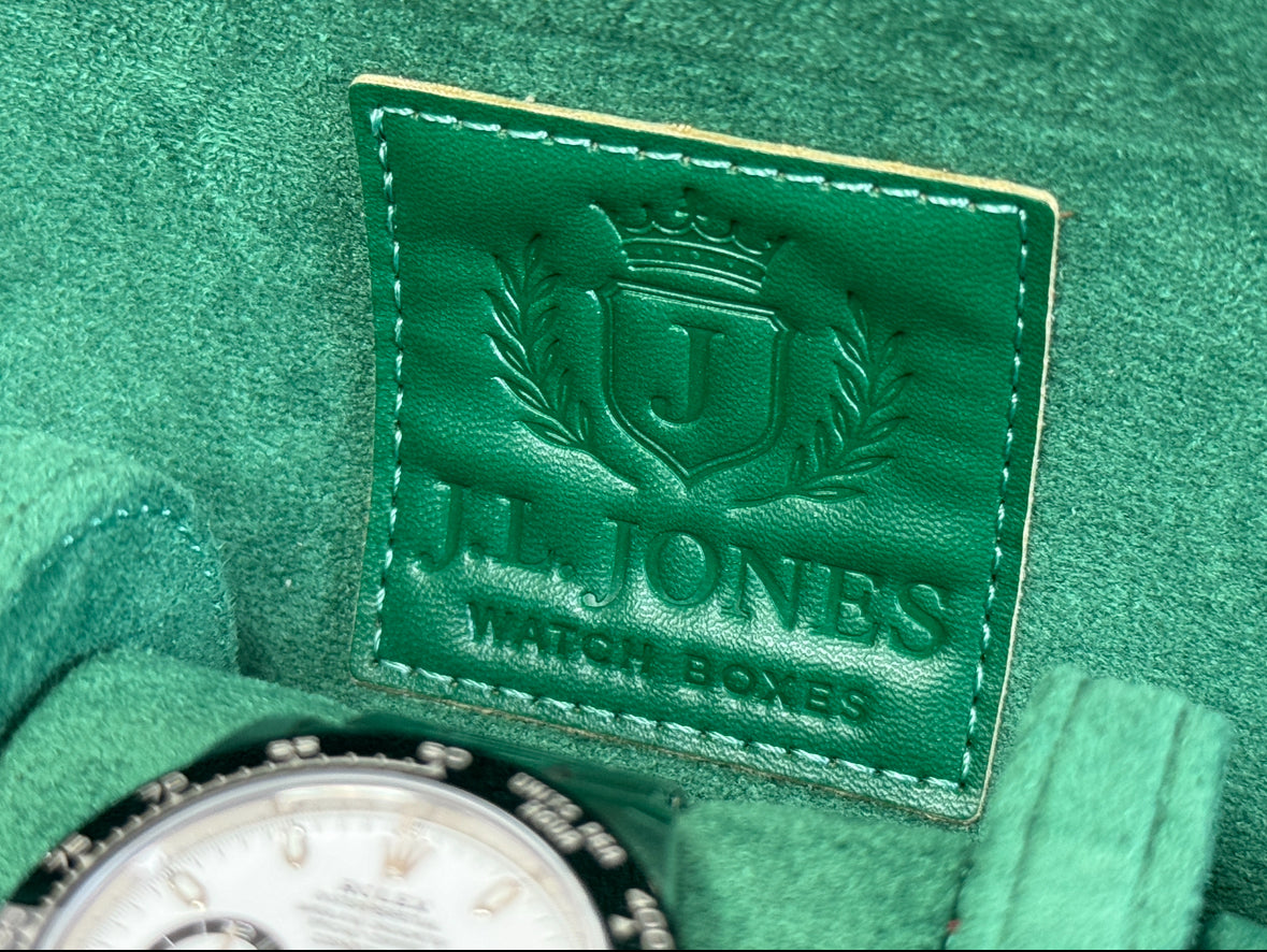 J L Jones 3-Slot Watch Roll Green Crocodile Leather Money Green